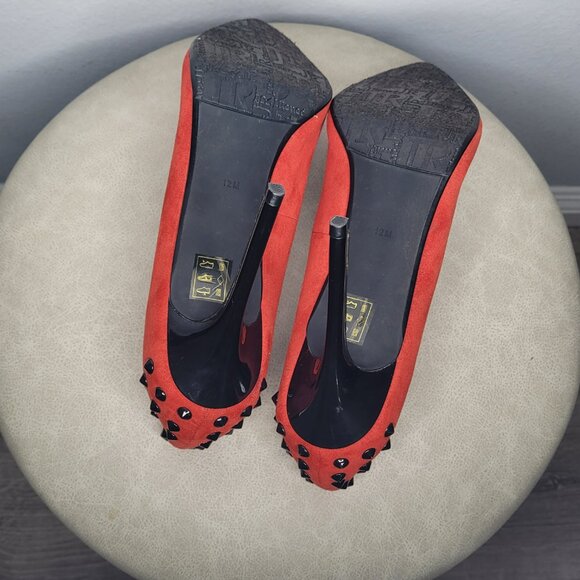 J. Renee Red Suede Studded Stiletto Pumps – Size 12M (New Without Box) - Picture 8 of 9